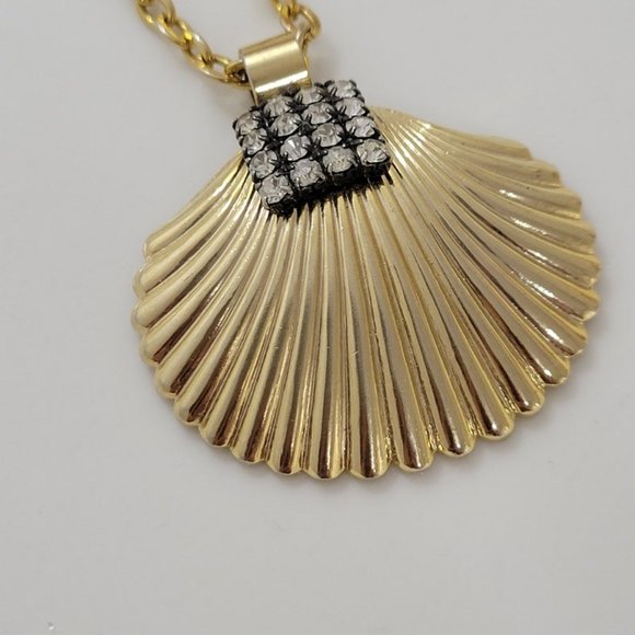 RARE 1960s Shell Clam 14k gold plated tested Necklace with Chain 14" - Picture 6 of 12